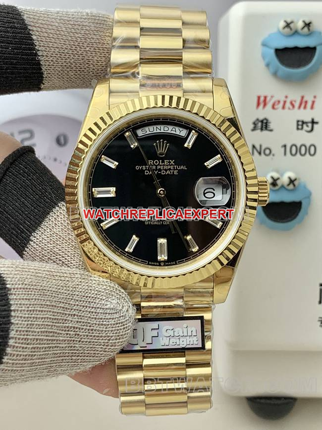 QF Factory Rolex Day-Date Black Dial 18K Yellow Gold 2836 Movement 40mm CollectWatch with 185.5g Weight