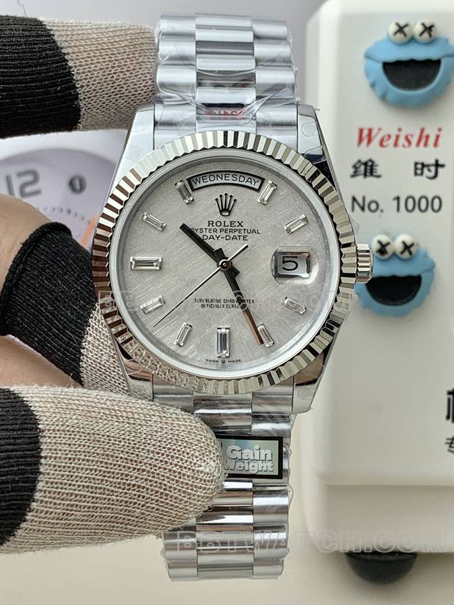 Super Clone Watch QF Factory Rolex Day-Date Silver Gray Dial 40mm 2836 Movement with 185.5g Weight