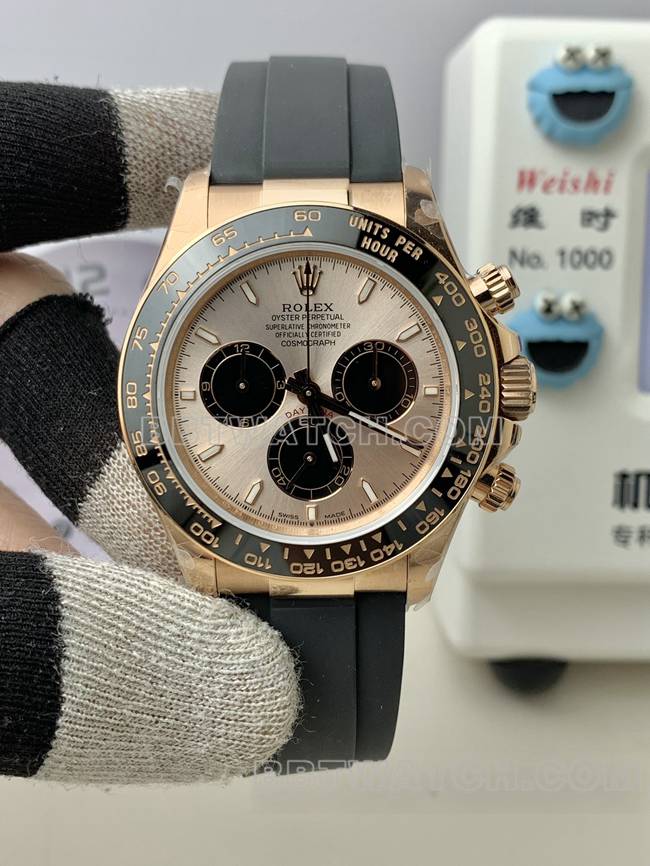 Rolex Daytona QF Factory Original Factory Super Clone Collectwith Rose Gold Dial, 4131 Mechanical Movement and Rubber Bracelet