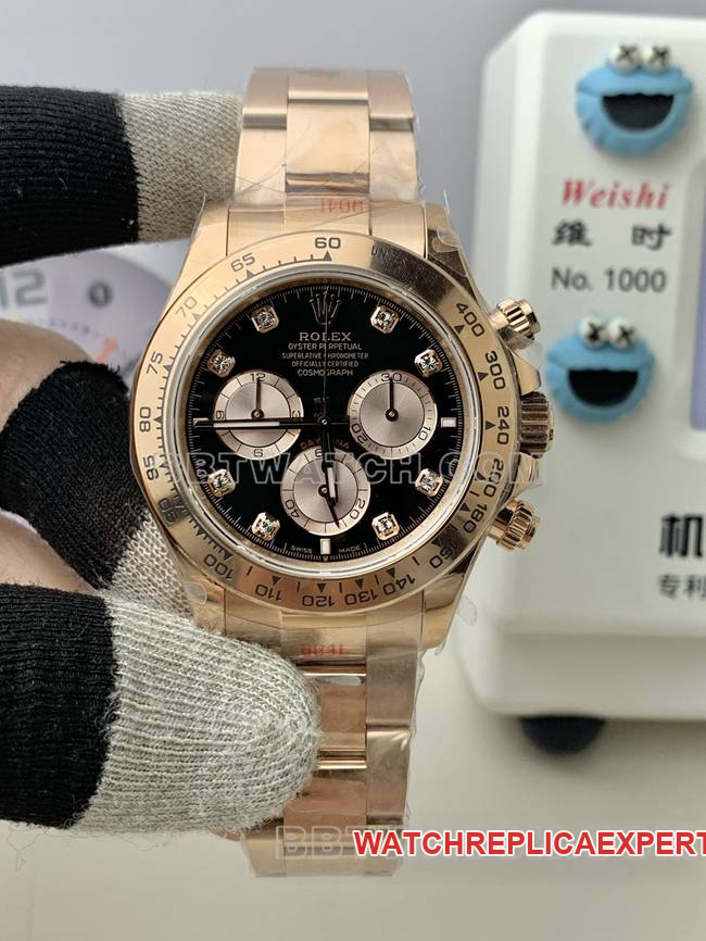 Rolex QF Factory Daytona Black Dial Rose Gold 4131 Mechanical Super Clone Watch with Integrated Two-Way Winding Movement