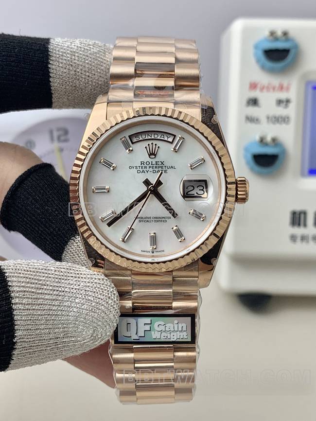QF Factory Super Clone Rolex Day-Date 36mm Mother-of-Pearl Dial Rose Gold Watch