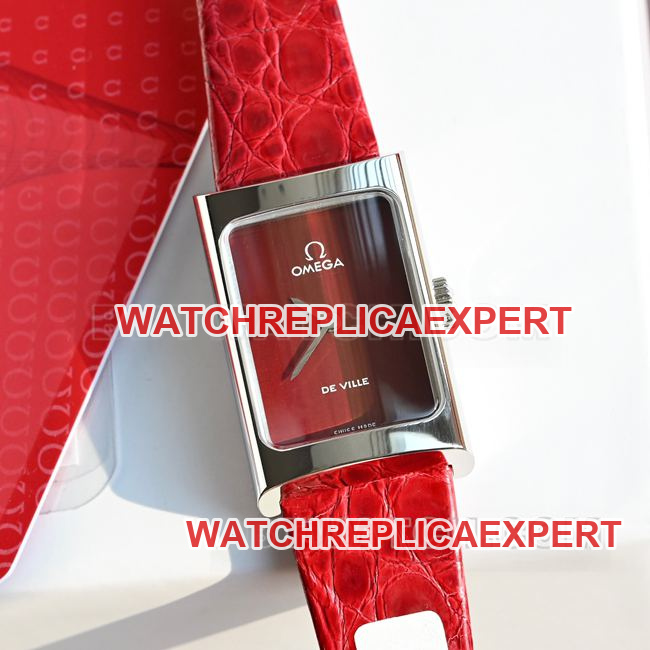 Omega De Ville Rich Red Dial Quartz Elegant Timepiece with Matching Leather Strap