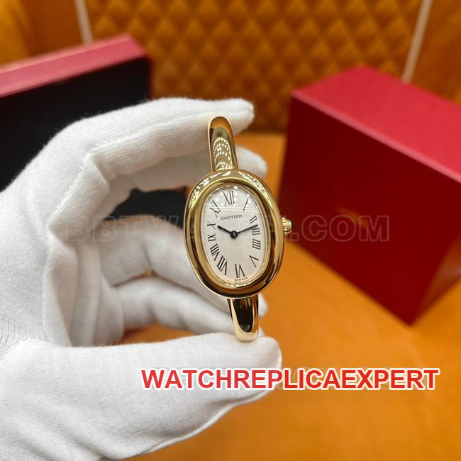 BBA factory Baignoire Cartier white dial gold bezel quartz Original Factory super clone with handcrafted 18K gold coating
