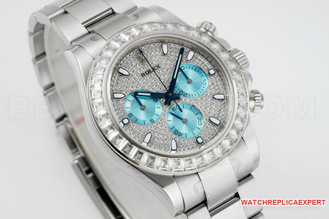 Super Clone Rolex Daytona PPM Factory Ice-Blue Double-Layer Diamond Dial with Morganite Bezel Ring