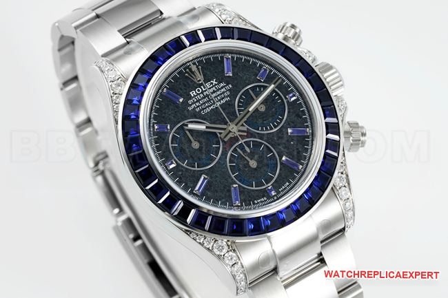 Rolex PPM Factory Daytona with Hand-Set Moissanite Ring and Rich Royal Blue Dial