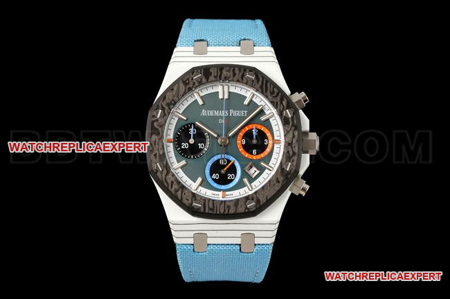 Top CollectWatch Diw Factory Royal Oak Audemars Piguet Gray Dial Chronograph with White Quartz Fiber Case and NTPT Carbon Bezel