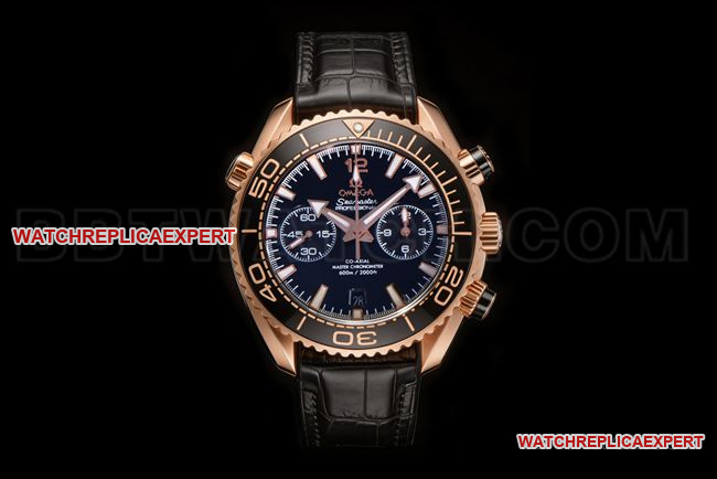N1 factory Seamaster Omega 600m Placa negra Correa de cuero en oro rosa con incrustaciones de cerámica Esfera de esmalte platino