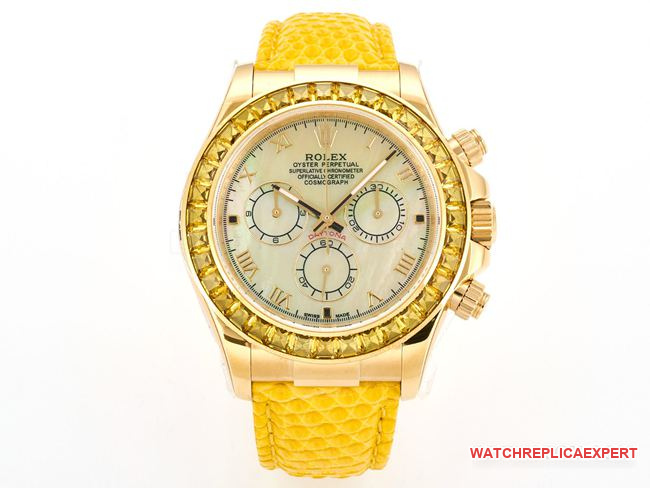 Rolex Daytona Yellow Mother-of-Pearl Dial Diamond Ring 116519 CollectWatch 40mm