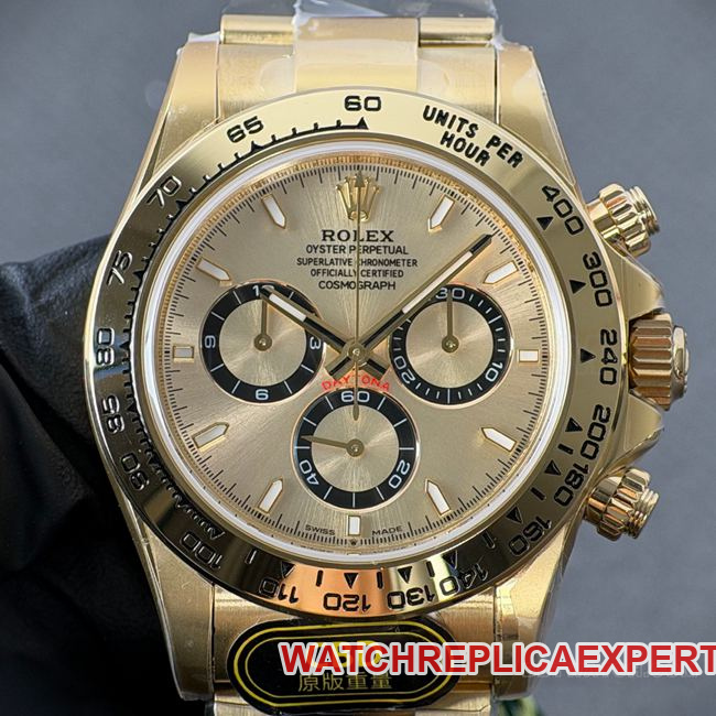 Rolex Daytona 1:1 Replica with Gold Dial, Gold Case, Gold Steel Bracelet, 4131, 40mm from CBD Factory