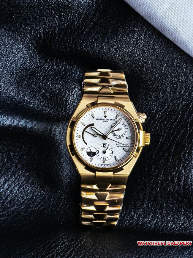 Vacheron Constantin KR Factory Overseas 42mm Gold White Dial 47450 Stainless Steel Case Replica Watch