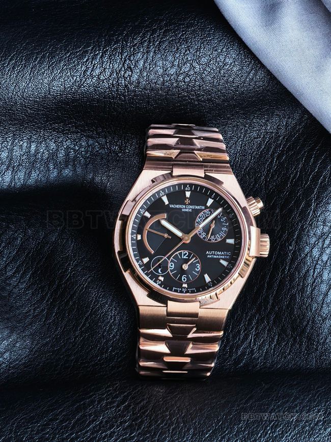 Vacheron Constantin KR Factory Overseas 47450 Original Factory Replik-Uhr in Roségold, schwarzem Zifferblatt, Saphirglas
