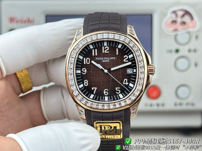 PPM Factory Best Replica Patek Philippe Aquanaut 5167 with Dark Brown Inlaid Ring, Diamond Bezel & 8.2mm Profile