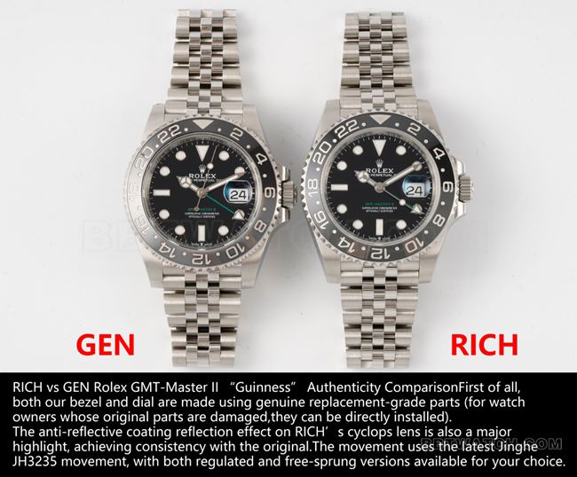 RICH Factory Rolex GMT-Master Black Gray Bezel 126710 Rolex Top Replica Watch: CNC Ceramic Bezel Ultimate Comparison Review vs Genuine Differences