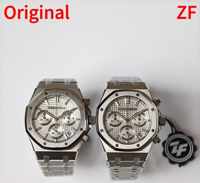 Audemars Piguet Royal Oak 26240 Silver Dial Chronograph: ZF Factory Top-Tier Replica vs Genuine, Grande Tapisserie Detail Compared