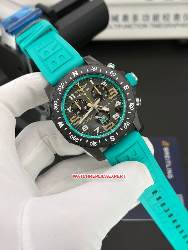 top-tier replica watch original Breitling professional gray plate blue green bracelet quartz movementfront live photo