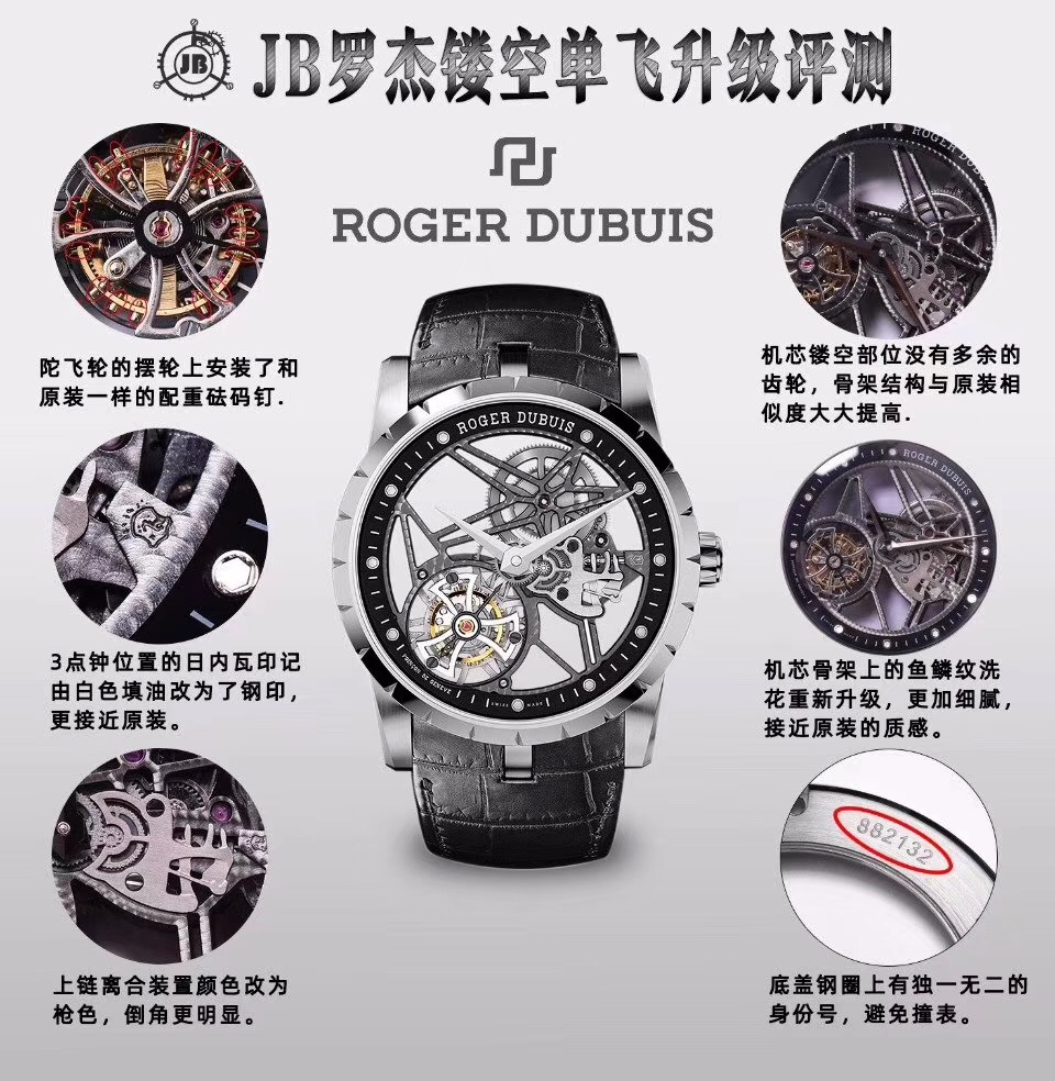 Roger Dubuis Excalibur RDDBEX0393 Tourbillon by JB Factory: Genuine vs Replica Comparison of the 45mm Cobalt-Chromium-Molybdenum Case
