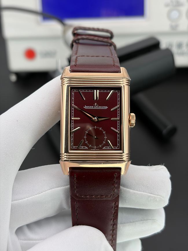 Top Replica Watch JJF Factory Jaeger-LeCoultre Jaeger-LeCoultre Double-Sided Flip Watch with Burgundy Dial, Dual Time Zone 398256J