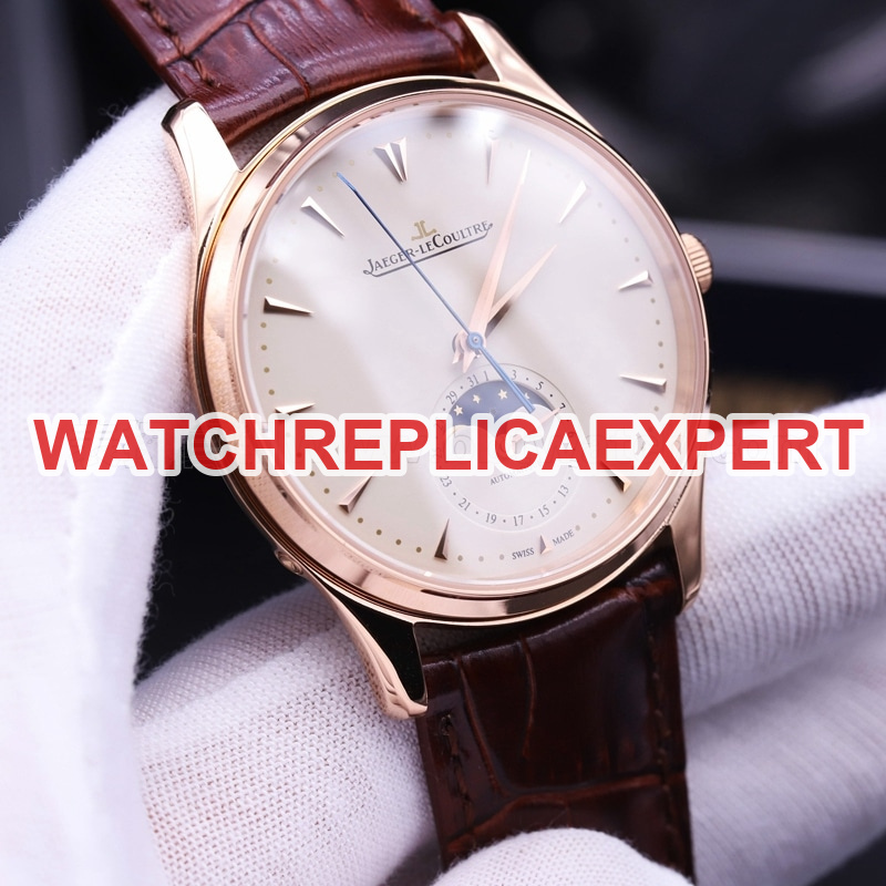 Montre ultra-fine avec phases de lune en or rose ZF Factory Jaeger-LeCoultre Master Collection de 39 mm : examen approfondi du faux et du réel
