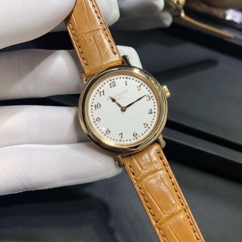 Patek Philippe Patek Philippe Ladies Classical Original Factory Super A Imitation Watch with Creamy White Grained Dial, 18K Rose Gold Strap, Model 7200R-001