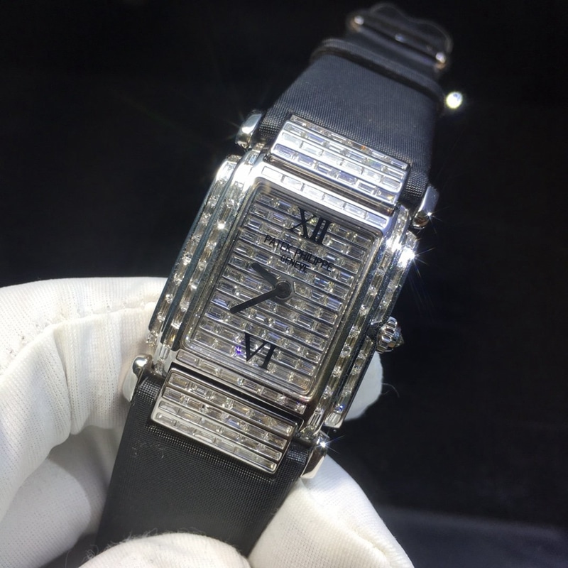 Patek Philippe TWENTY~4 4911G-001 Fully Set Diamond Square Dial 18k White Gold Super A Original Factory Clone Watch