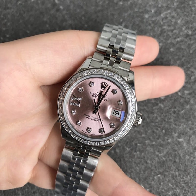 CollectRolex Women's Logbook 28mm Rings Diamonds 28mm Mechanical Rolex Watch Pink Dial Elegant Timepiece, Exquisite Craftsmanship