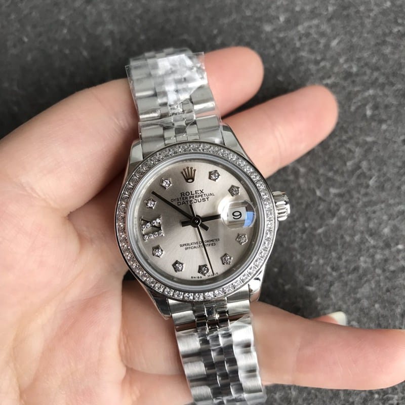 Rolex Datejust 28mm Women’s Watch with Round Gray Dial and Diamond-Style Detailing