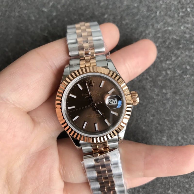 Premium CollectRolex Datejust Women’s 28mm Mechanical Watch with Fluted Bezel, Rose Gold Coffee Dial, Classic Elegant Look