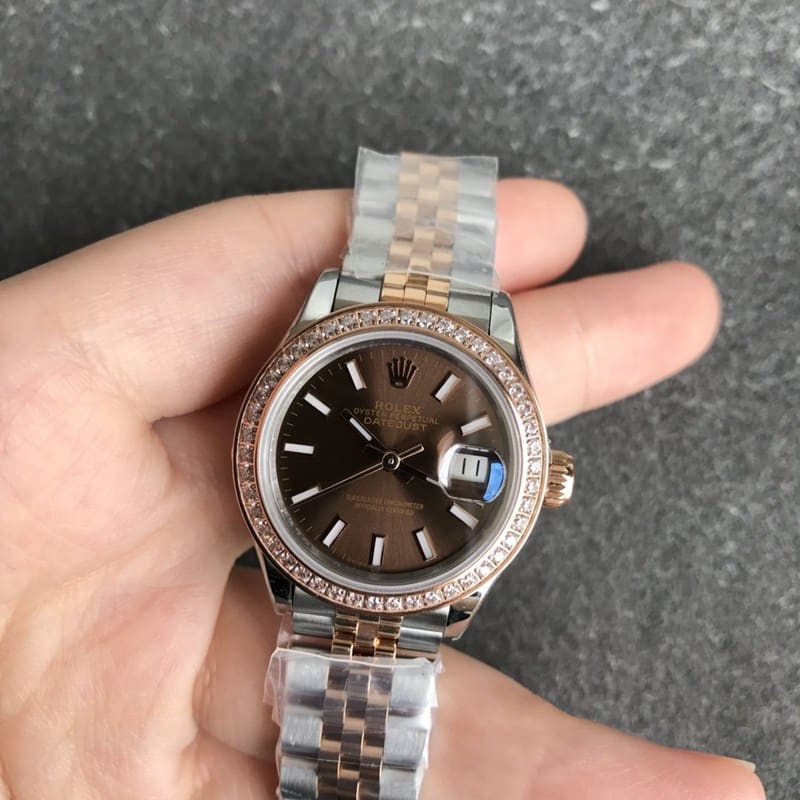 Premium Rolex Rolex Datejust 28mm 28mm Women's CollectWatch, Automatic Movement, Diamond Bezel, Rose Gold Coffee Dial