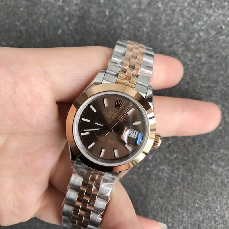 Precision Rolex DateJust Logbook Women's 28mm Watch: Tiger Tooth Bezel, Rose Gold Coffee Dial, GS Classic Craftsmanship