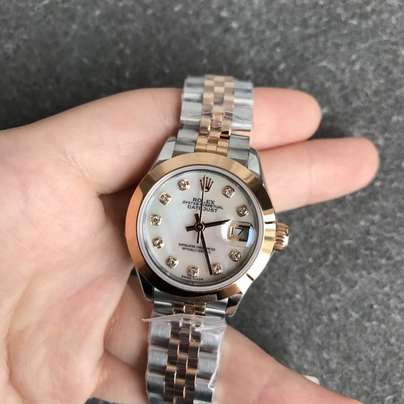 Rolex Datejust Ladies' 28mm Automatic Watch – Rose Gold Case, Mother-of-Pearl Dial and Diamond Hour Markers
