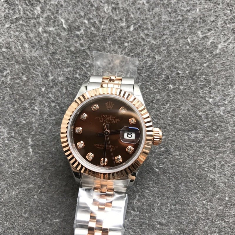 CollectRolex Watch Log Women's 28mm Mechanical Tiger Tooth Ring Rose Gold Coffee Color Dial Drill Scale