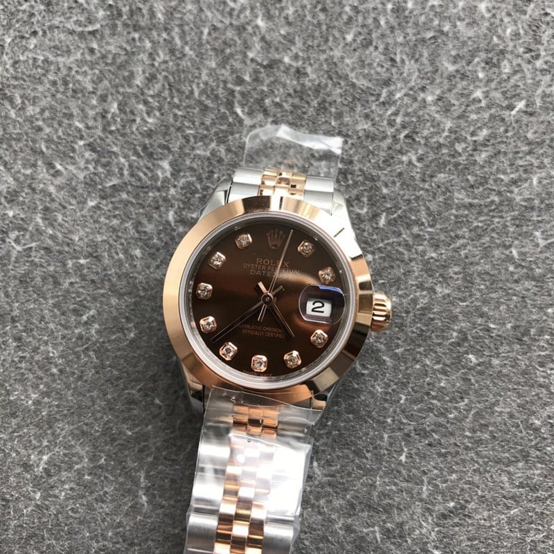28mm Rolex Women’s Mechanical Open-Heart Log Watch, Rose Gold Coffee Dial, Diamond Scale Classic Elegant Collect