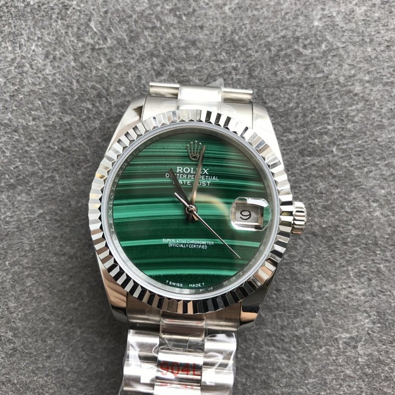 36mm Rolex Malachite Green Dial Mechanical Timepiece with Noble Stone Elegance