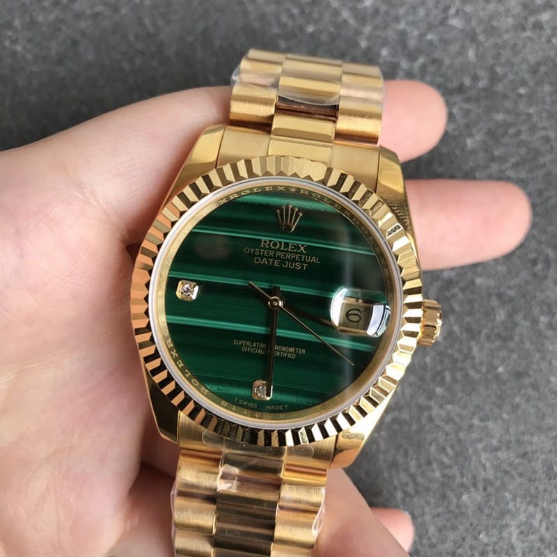 CollectDatejust Rolex Rolex 36mm 36mm Natural Malachite Green Dial Men’s Mechanical Watch in Gold
