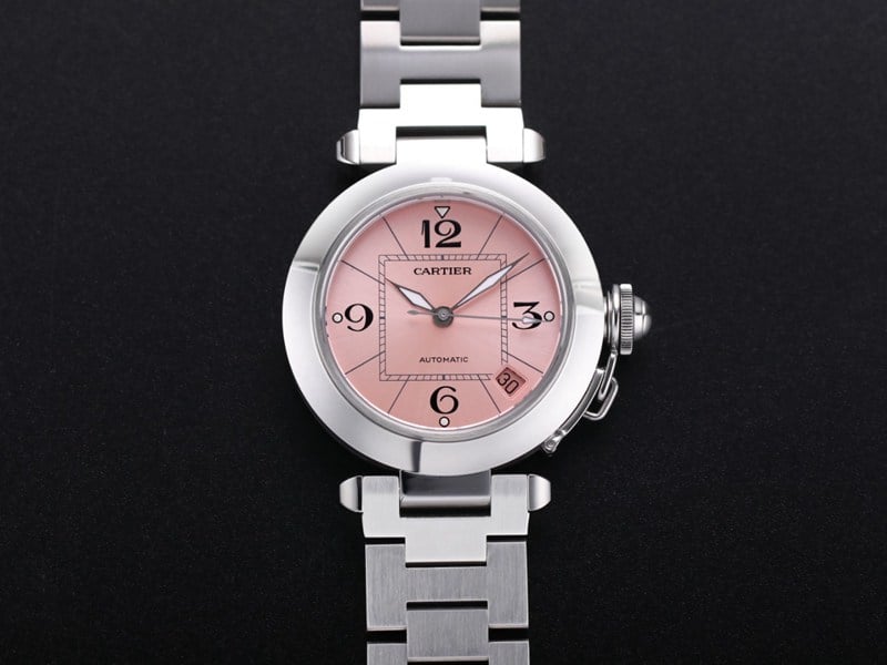 V9 Cartier Pasha Series W31074M7 Women's Mechanical Pink Dial Super Clone Watch with Original Open Mold Design