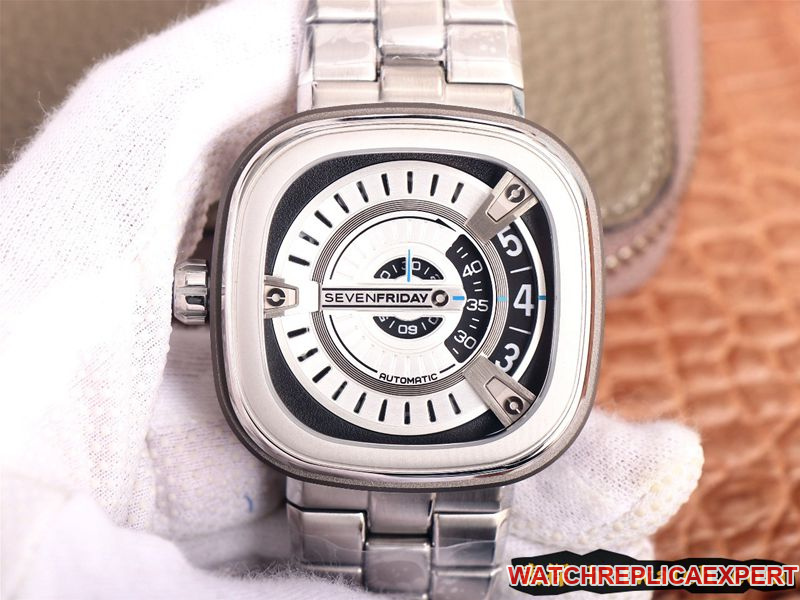 Seven Friday SEVENFRIDAY Automatic Mechanical Men's Super Clone Watch with 316L Stainless Steel Strap, Large White Dial
