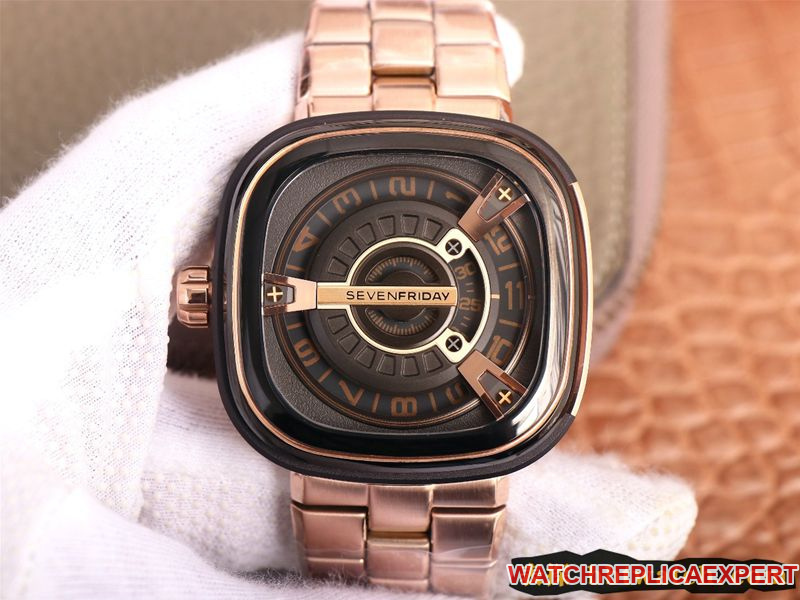 SEVENFRIDAY CollectMen's Automatic Watch: Large Factory Fine Imitation, Swiss Steel Strap, Rose Gold Large Dial