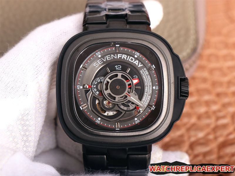 Seven Friday Collectwatches all black super cool skeletonized SEVENFRIDAY/automatic mechanical fashion men's watches Swiss steel strap large dial