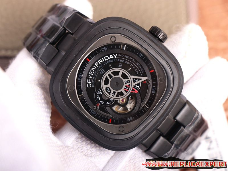 Top CollectSeven Friday SEVENFRIDAY Automatic Mechanical Men's Watch with Original 316L Stainless Steel Strap, Large All-Black Dial