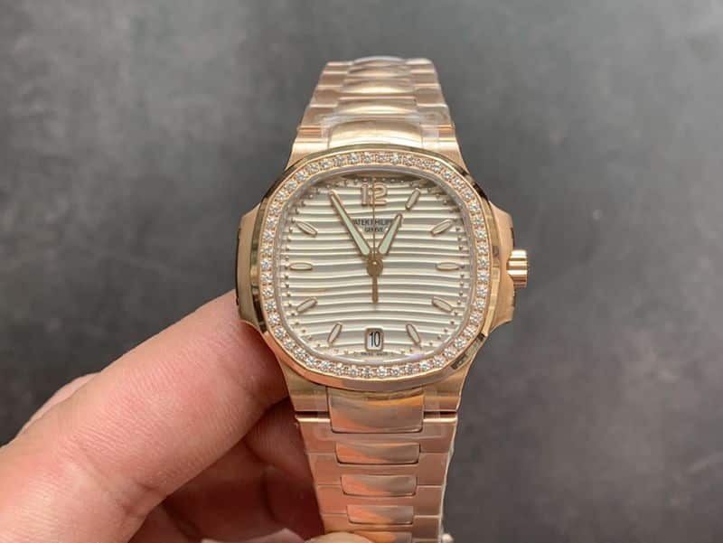 Patek Philippe Nautilus 7118/1200R-001 Sporty Elegance Lady's Original Factory CollectSilver Embossed Dial with Diamond-Set Rose Gold Bezel, Steel Strap