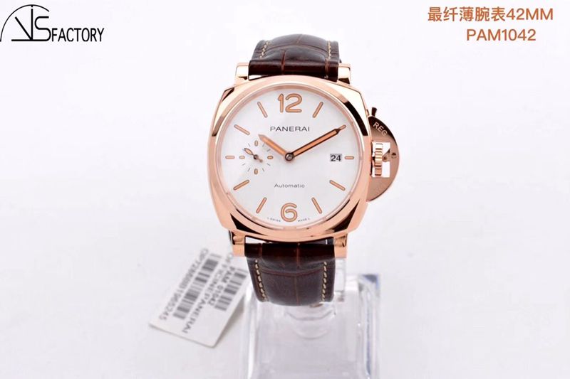 Paneraisuper clone watch Luminor Due small red gold 42MM watch front view