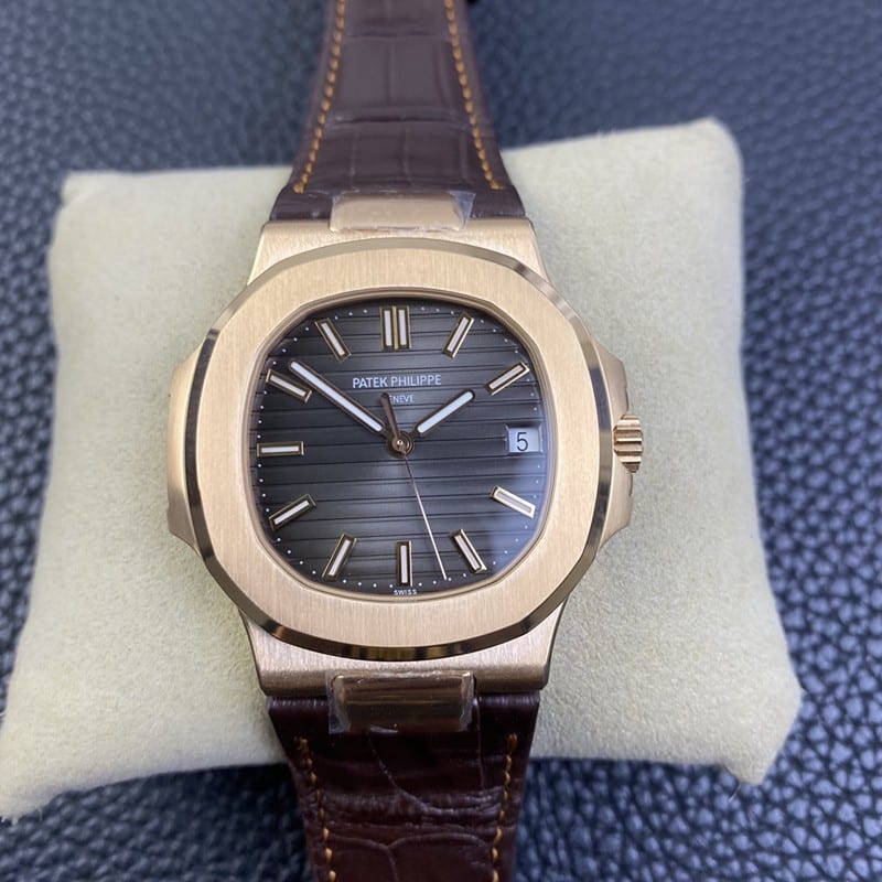 Patek Philippe Nautilus 5711R 3K Factory Men’s Sports Elegant Original Factory Fine Imitation Watch in Dark Gray Dial and Rose Gold, Ultra-Thin Cal.324 with Crocodile Leather