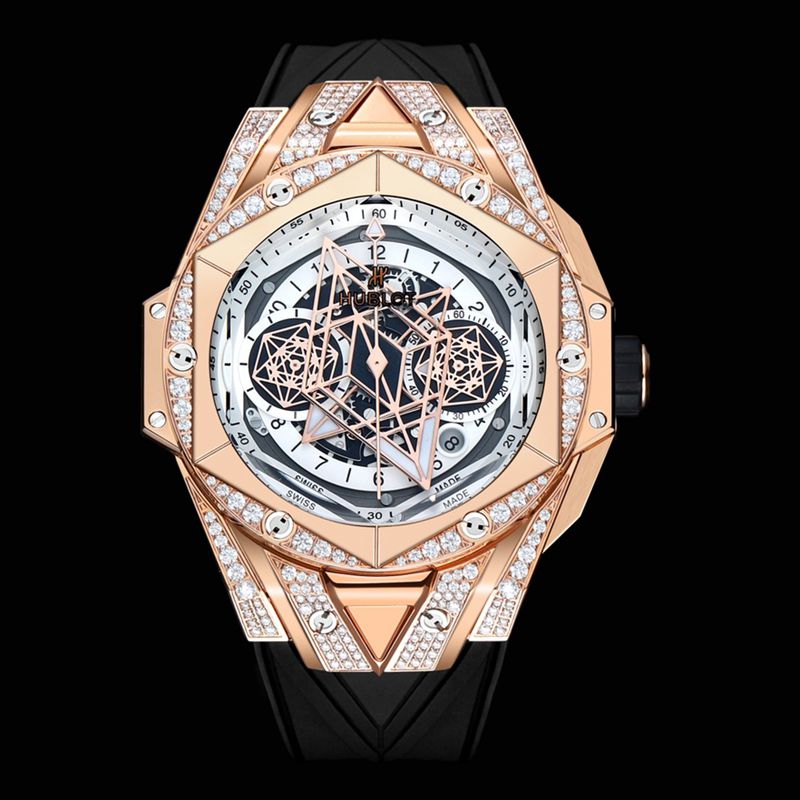 Hublot New Big Bang Sang Bleu II Tattoo Men’s Mechanical Watch with Geometric Design