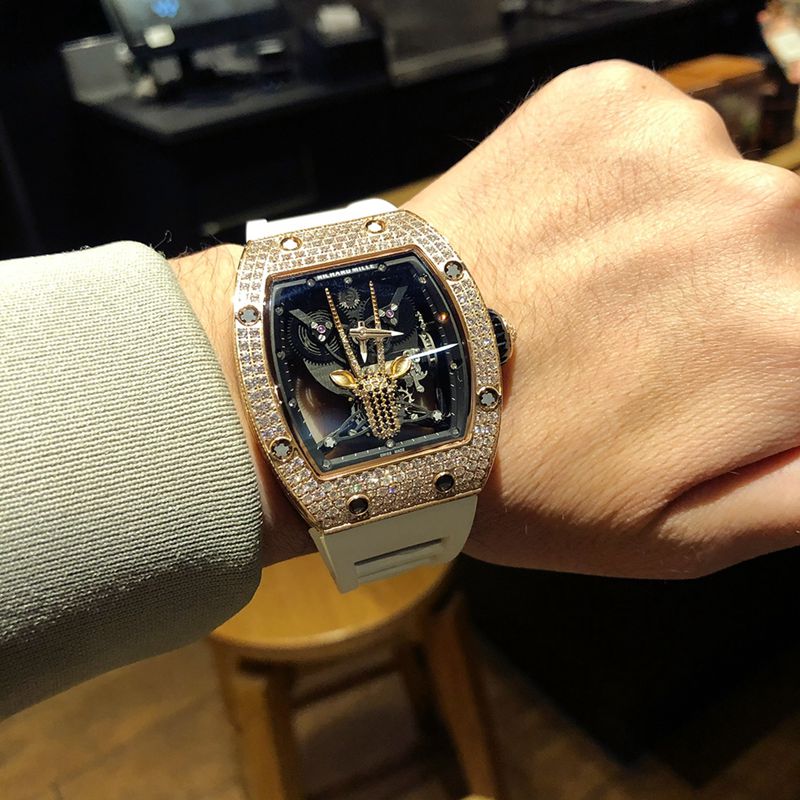 Richard Mille Gypsophila Series Men's Mechanical Watch with Diamond-Set Capricorn Case and Suspended Skeleton Movement