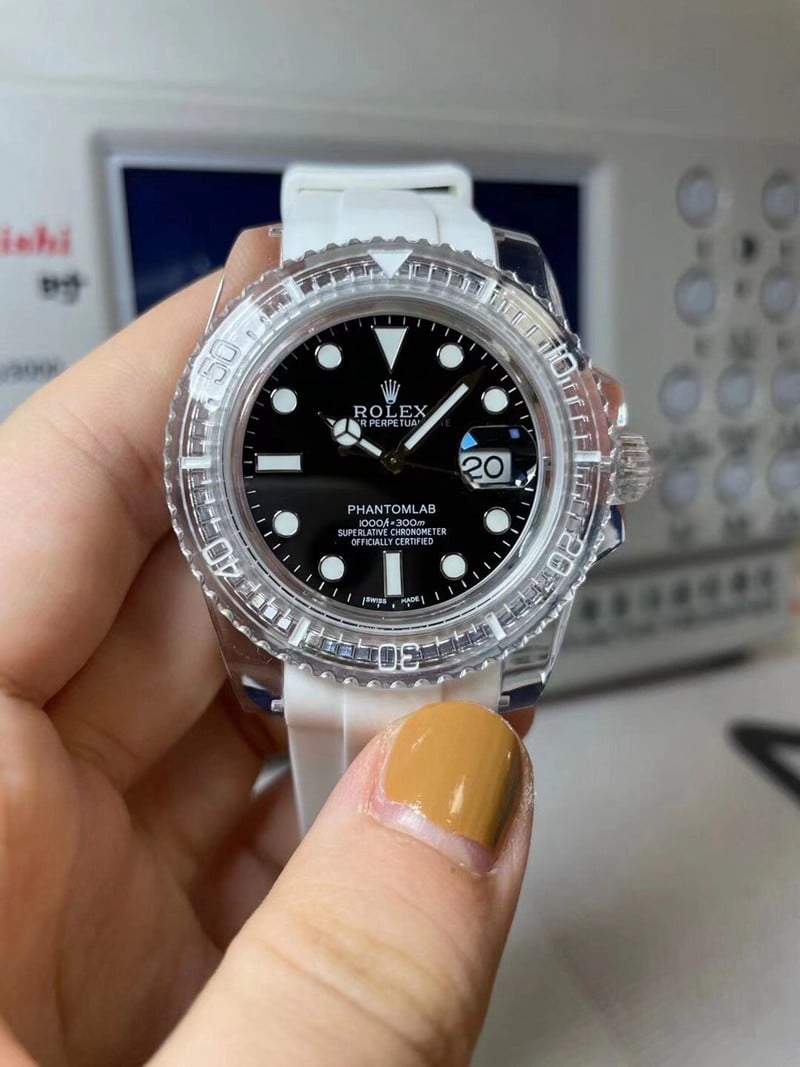 Rolex CollectBlack Water Ghost Transparent Watch 3135 Movement Black Face Acrylic Crystal Series