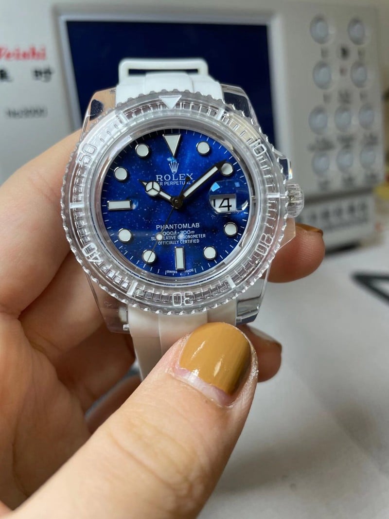 Rolex CollectBlue Water Ghost Transparent Watch 3135 Movement with Wear-Resistant Acrylic Crystal Blue Face
