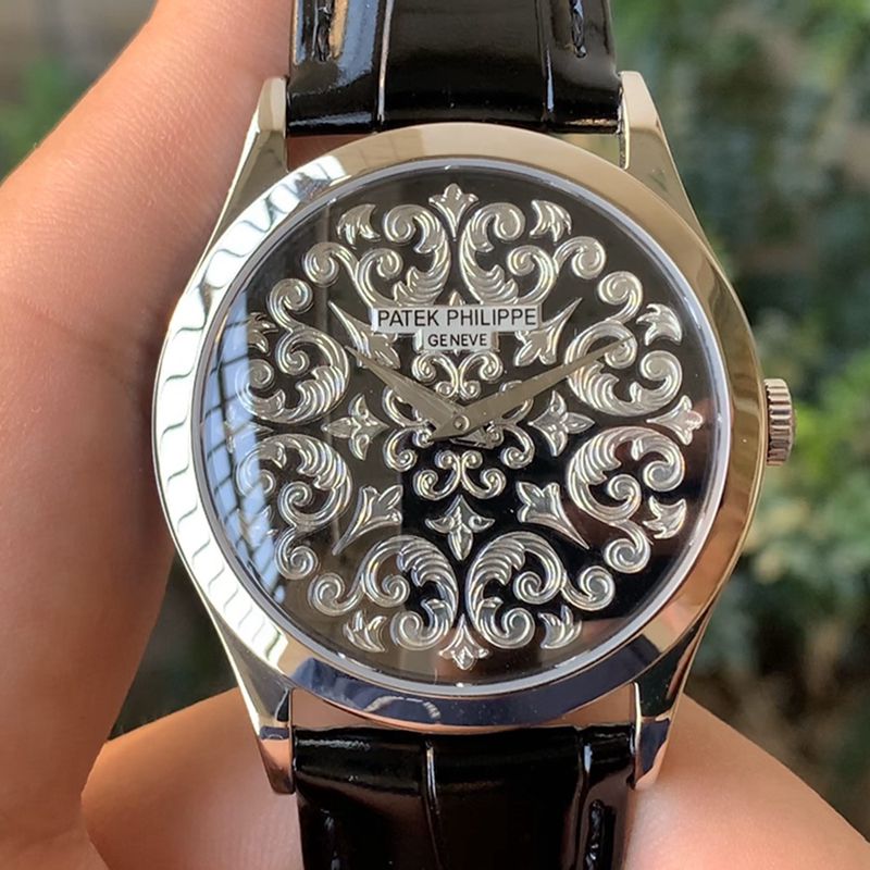 Patek Philippe 5088 Series Engraved Automatic Men’s Watch with Black Enamel and Refined Detailing