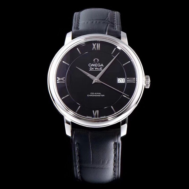 Omega De Ville Business Series Men’s Mechanical Ultra-Thin Watch, 39.5mm Classic Black Design, 316L Stainless Steel, TW Strongest Version