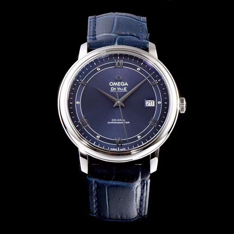 Premium CollectOmega Business Series Men’s Slim Mechanical Timepiece with Stainless Steel Blue Strap and Butterfly Clasp