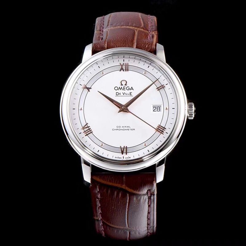 Omega De Ville Men’s Ultra-Thin Mechanical Watch, 39.5mm Brown Leather Strap Butterfly Buckle, 316L Stainless Steel